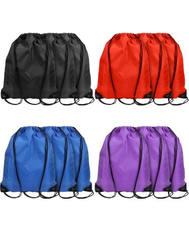 Svaldo 12 PCS Black Purple Red Blue 4 Color Cinch Bags 13x17 Inch Polyester Non-nylon Non-waterproof Sport Drawstring Bags Bulk Gym Bags Storage Drawstring Backpack for Outdoor Football Basketball Black+purple+red+blue 12