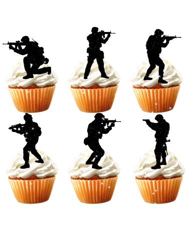 18pcs Army Cupcake Toppers for Boys Men Happy Birthday Army Party Decorations Supplies Glitter Military Army Dessert Cake Decorations Topper