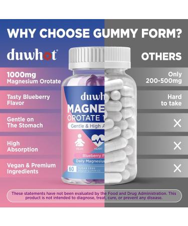 Magnesium Orotate Gummies for Women & Men 1000g Magnesium Supplement for Heart Nerve Bone & Muscle Health High Absorption Vegan Sugar Free Pectin Blueberry Flavor 60 Chews - Buy Online on GoSupps.com