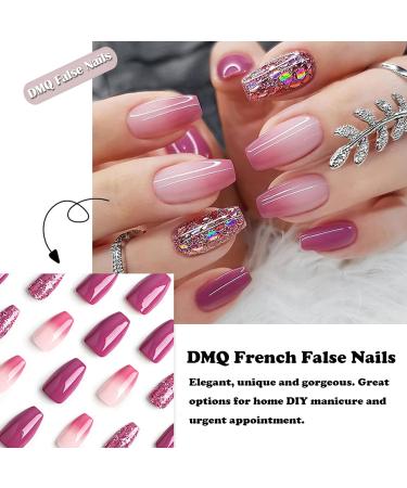 Purple Gradient Glitter Coffin False Nails - 24Pcs Press on Nails with Nail Glue for Women & Girls - Buy Online on GoSupps.com