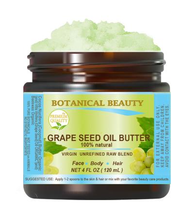 Botanical Beauty GRAPE SEED OIL BUTTER Pure Natural Virgin Unrefined RAW for FACE SKIN BODY DAMAGED HAIR NAILS. Rich in Vitamin E (4 Fl Oz) 4 Fl Oz (Pack of 1)