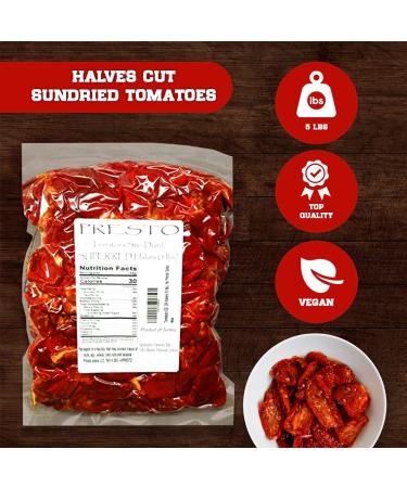 Super Red Sun-Dried Tomato Halves 5 lbs (80 oz) - Nutrient-Rich, Flavorful, Gluten-Free & Vegan - Vacuum Packed by Presto Sales - Buy Online on GoSupps.com