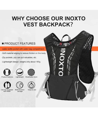 INOXTO Hydration Vest Backpack with 1.5L Water Bladder Bag - Lightweight Water Pack for Running, Hiking, Cycling - Black/White - Buy Online on GoSupps.com