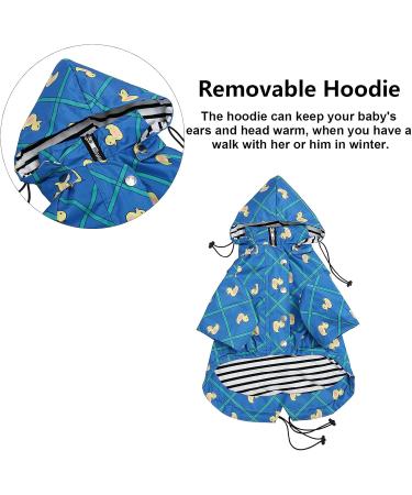 Minezi Waterproof Dog Coat - Zipper & Reflective Buttons Adjustable Strap Removable Hood Blue Checkered M (49-58cm) - Buy Online on GoSupps.com