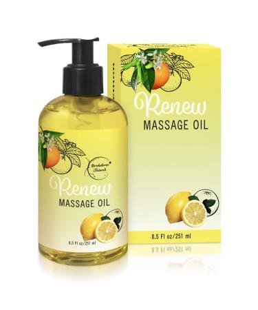 Renew Massage Oil with Orange  Lemon & Peppermint Essential Oils - Great for Massage Therapy or Home use. Ideal for Full Body   with Almond  Grapeseed & Jojoba Oils   by Brookethorne Naturals