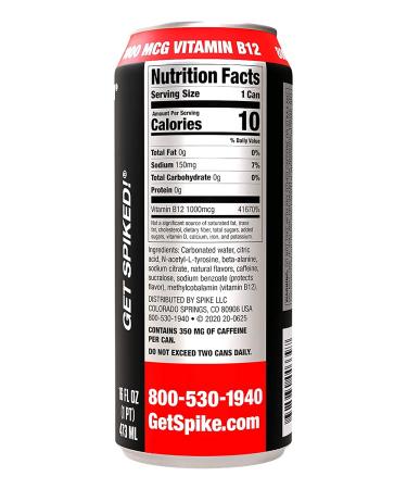Spike Hardcore Energy Drink Original Flavor - 350 mg Caffeine  800 mg Beta-Alanine  1000 mcg Vitamin B12 - Sugar Free  Almost Zero Calories - Pre-Workout Brain Booster - 16 oz (Pack of 12) The Original - Buy Online on GoSupps.com