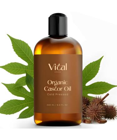 Vital Strands Castor Oil Organic & Cold Pressed Nourishing Treatment for Hair & Skin Eyelash & Brow Serum Aceite de Ricino - Hexane Free, Vegan, 8oz