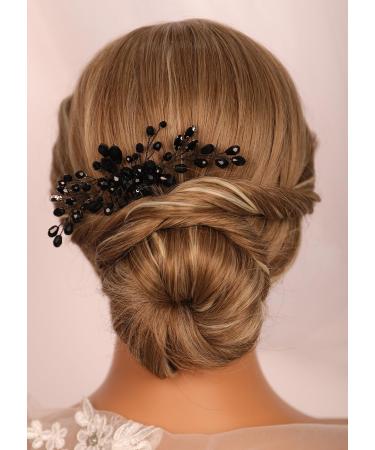 Kercisbeauty Black Rhinestones Beads Hair Comb for Wedding Brides Small Cute Handmade Hair Piece for Prom Special Events Women Girls Gothic Jewelry