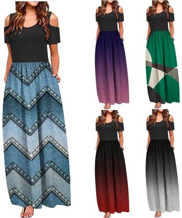 Women's Floral Maxi Dress - Cold Shoulder Casual Summer Dress with Pockets (XX-Large, Purple) - Buy Online on GoSupps.com