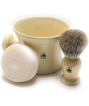 G.B.S Whetstone Knife Sharpening Stone 2 Sided and Shaving Set - Straight Razor Honing Strop Leather Case Ceramic Mug Shaving Brush - Ivory - Buy Online on GoSupps.com