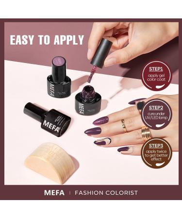 MEFA Gel Nail Polish Set - 12 Colors Including Burgundy Red Champagne Gold Glitter & Dark Purple - Perfect DIY Manicure Gift for Women & Girls - Buy Online on GoSupps.com