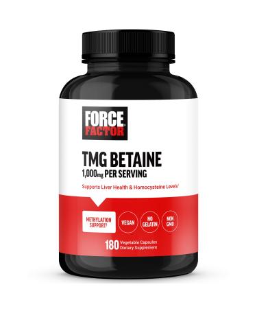 FORCE FACTOR TMG Betaine Supplement to Support Liver Health Healthy Homocysteine Levels and Methylation Support Non-GMO Vegan-Friendly Premium Quality 180 Capsules