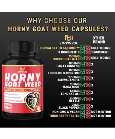 Horny Goat Weed Capsules 14000mg Herbal Equivalent with Maca, Tribulus, Ginseng - Performance & Energy Support - Buy Online on GoSupps.com