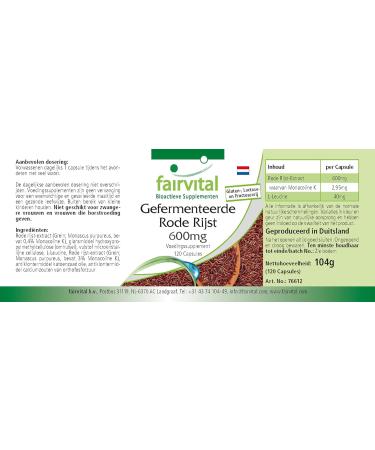 Fairvital Fermented Red Rice 600mg Capsules | High-Dosage Monascus purpureus with 2.95mg Monacolin K | Vegan | 120 Capsules - Buy Online on GoSupps.com