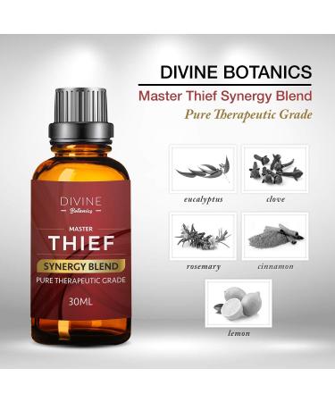 Divine Botanics Master Thief Synergy Blend - Thieves Oil Essential Oil - 30ml Pure Natural Home Cleanse - Clove Cinnamon Lemon Rosemary Eucalyptus - Buy Online on GoSupps.com