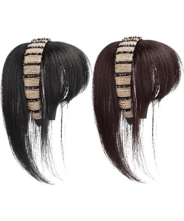Headssband with Bangs 9.8 inch Clip on Bangs Synthetic Rhinestone Stylish Natural Bangs Hair Clip for Women Girls Brown Drk Brown - Buy Online on GoSupps.com