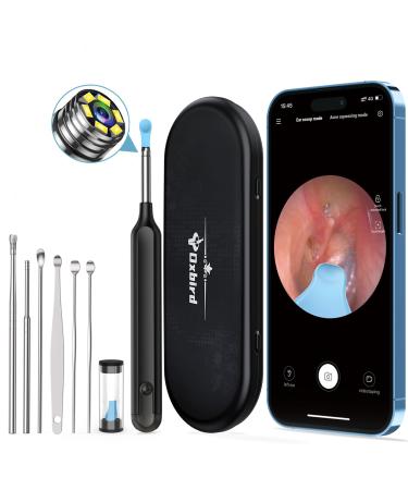 Ear Wax Removal Kit Tool with Camera Oxbird 1080P Wireless Earwax Camera Ear Camera Otoscope Cleaner Smart Ear Cleaner with Camera and Light for iPhone Ipad & Android Smart Phones Black