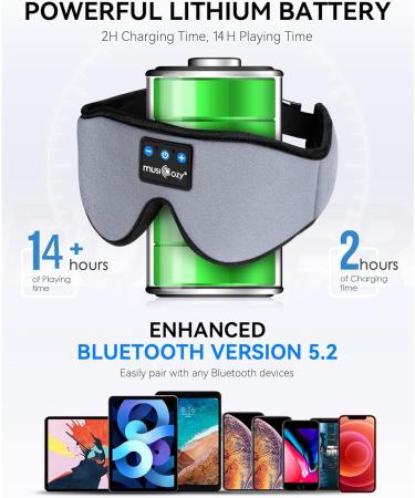 Musicozy Bluetooth Sleep Mask 3D Headphones with Microphone - 14Hrs Playing Time - Grey - Buy Online on GoSupps.com