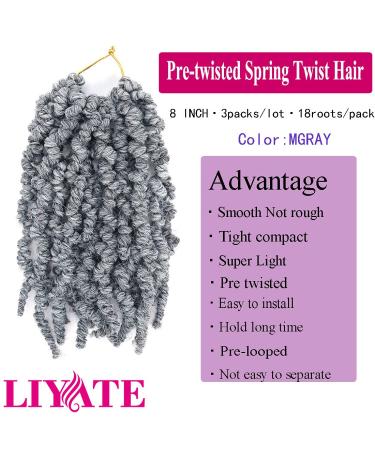 Gray 3 Pack Pretwisted Spring Twist Crochet Hair - 8 Inch Curly Braiding Hair (18 StrandsPack) - Buy Online on GoSupps.com