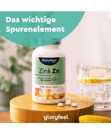 Zink 400 Tablets - 15mg Vegan Zinc Gluconate Optimal Bioavailability Lab Tested in Germany - 13 Month Supply - Buy Online on GoSupps.com