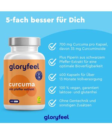Kurkuma 400 Capsules - High-Dose Vegan Turmeric from India (700mg) with Curcumin & Piperine - Laboratory Tested Additive-Free 13 Months Supply - Buy Online on GoSupps.com