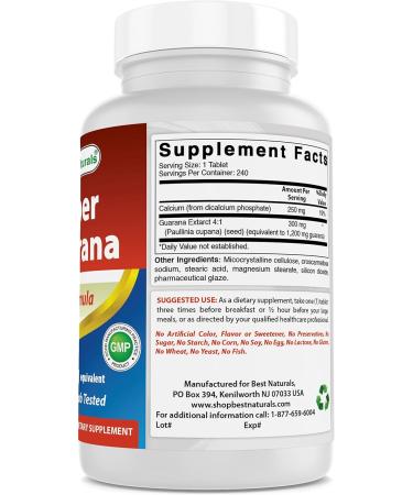 Best Naturals Guarana 1200 mg 180 Tablets (180 Count (Pack of 3)) - Buy Online on GoSupps.com