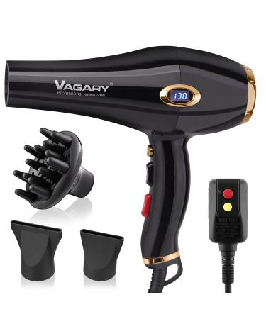 VAGARY 6685G Professional Salon Hair Dryer 2200w with Icd Display Negative Ionic Blow Dryer Powerful AC Motor Blow Dryer Low Noise Hair Dryers 2 Speeds and 2 Heat Settings 1 Cold Button Gold