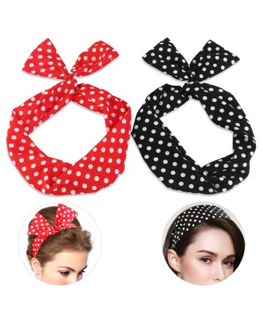 2 Pieces Women Chiffon Head Wrap Polka Dot Headscarf Paisley Headbands Cross Elastic Stretch Dot Hairband for Girls and Ladies
