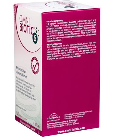 Omni Biotic 6 Powder - 150 Portions (300g) | Vegan Gluten-Free Lactose-Free Prebiotic with 6 Bacterial Strains & 4 Billion CFU per Dose - International Shipping Available - Buy Online on GoSupps.com