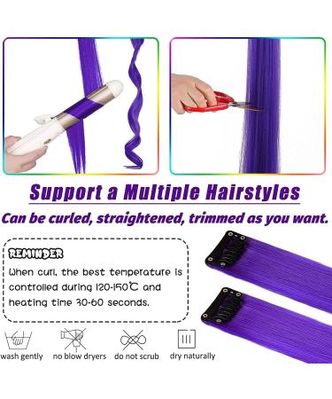 16 Pcs Colored Clip in Hair Extensions 22 Inch Colorful Highlights Hairpieces Straight & Long Heat-Resistant Synthetic Hair Accessories for Kid Girls Women Party Hair Decor (Purple) - Buy Online on GoSupps.com