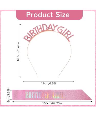 Birthday Crowns Pink Girl Sash & Tiara Set Princess Rhinestone Headband Sash Gifts Sweet Happy Birthday Accessories Glitter Tiara for Girl Women Decorations Wedding Party Favors - Buy Online on GoSupps.com