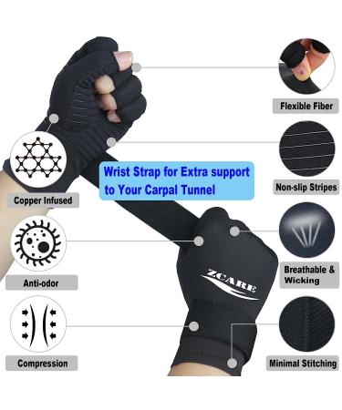 Copper Arthritis Gloves with Adjustable Wrist Strap - 2 Pairs for Women & Men - Pain Relief Compression Gloves for Arthritis, Carpal Tunnel, RSI - Small/Medium Black - Buy Online on GoSupps.com