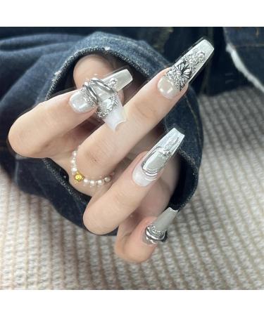 Nail Tips False Nails Tips Art Press on Nails Hand Made Fake Nails Painting Alloy Chain Decor Luxury Magic Mirror Power Design Punk Press On Nails(29297 L) - Buy Online on GoSupps.com