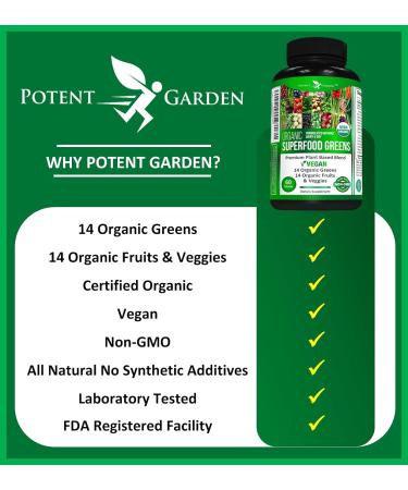 Potent Garden Organic Superfood Greens Fruit & Veggie Supplement - 2-Pack, 120 Ct - Boost Energy, Immunity & Gut Health with Vitamins, Antioxidants, Alfalfa, Beet Root & Tart Cherry - Buy Online on GoSupps.com