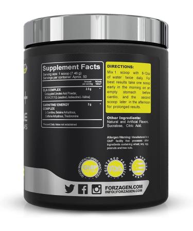 Forzagen CLA Powder + L Carnitine + BCAA's - Energy, Performance, Weight Support | BlackBerry Lemonade 50 Servings - Buy Online on GoSupps.com