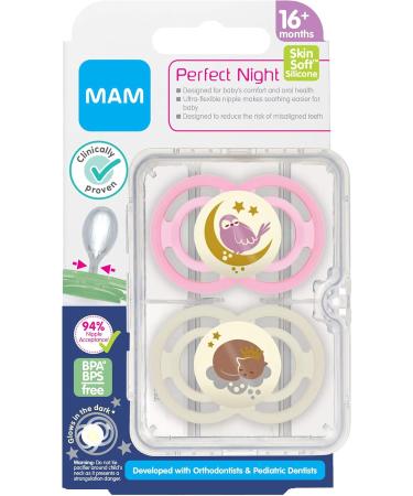 MAM Perfect Night Pacifiers Glow in the Dark Pacifiers (2 Pack 1 Sterilizing Pacifier Case) Pacifiers 16 Plus Months Best Pacifier for Breastfed Babies Baby Girl Pacifier Girl Pacifiers - Buy Online on GoSupps.com