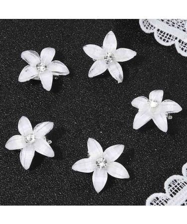 Rhinestone Flower Hair Clips (Pack of 5) - Bridal Wedding Barrettes in White - Crystal Decorative Hair Accessories for Women and Girls - Buy Online on GoSupps.com