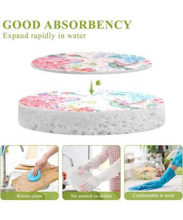 3-Pack Cleaning Kitchen Sponges Oval Hydrangea Pink Hummingbird Kitchen Cellulose Dishwashing Wood Pulp Cotton - Buy Online on GoSupps.com