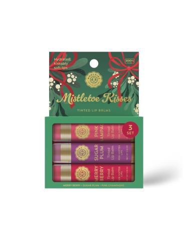Holiday Lip Balm Set: All-Natural Shea Butter Beeswax Coconut Oil & Vitamin E Infused Lip Care (3 Pack Mistletoe Kisses)