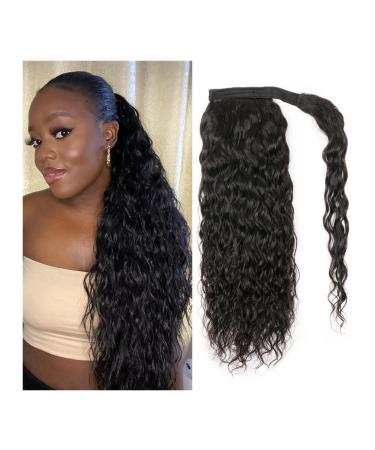 Ponytail Extension Long Wavy Ponytail Hair Extensions 12-26" Water Wave Wrap Around Ponytail Human Hair Clip In Hair Extensions Brazilian Remy Hair Natural Color Ponytail Hair Extension (Color : Wate 24inches 120g Water Wave
