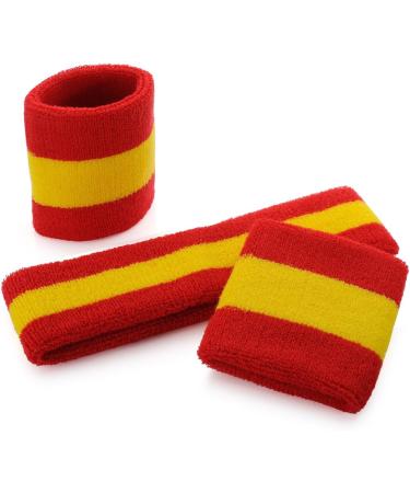 ONUPGO 6-Piece Sweatbands Set for Gym & Sports - 2 Headbands & 4 Wristbands for Workout, Yoga, Football, Basketball - Red/Yellow/Red - Buy Online on GoSupps.com