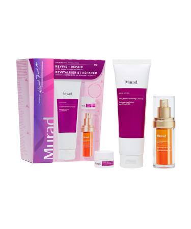 Murad Revive + Repair w/Glow Up Ingredients - 3-Piece Set ($135 Value) - Regimen for Total Skin Health - AHA/BHA Cleanser 5.0Fl Oz Glycolic Serum 1.0Fl Oz Cellular Hydration Cream 0.25Fl Oz