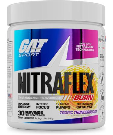 GAT NITRAFLEX Burn Pre Workout Thermogenic Powder - Tropic Thunderburst - 30 Servings