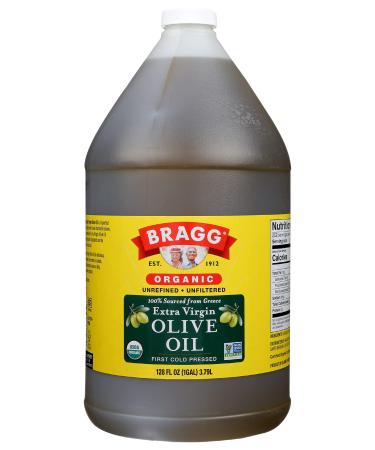 Bragg Organic Extra Virgin Olive Oil  Made with Greek Koroneiki Olives  Cold Pressed EVOO for Marinades & Vinaigrettes  USDA Certified, Non-GMO, Kosher, 1 Gallon 128 Fl Oz (Pack of 1)