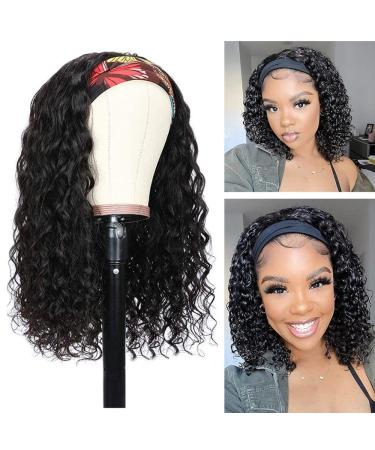 Water Wave Headband Wig Human Hair Wet and Wavy Glueless Headband Wig for Black Women Brazilian Virgin Hair None Lace Front Wigs Machine Made Headband Wig Human Hair Deep Wave Natural Color (12 Inch) 12 Inch (Pack of 1) ...
