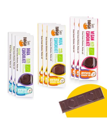 SUPER FUDGiO SUPER FUDGiO Organic Chocolate Bars | Organic & Sugar Free Candy | Vegan - Gluten Free | Sugar Free Chocolate Snack | 9 Pack