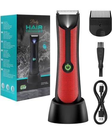 Groin Hair Trimmer - Electric Manscape Trimmer for Men Waterproof Ball Trimmer for Pubic/Body/Groin Grooming with Ceramic Blade LED Light Charging Base - Gifts for Dad Husband - R02