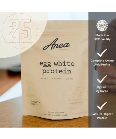 Anea Egg White Protein - Vanilla | 25g Protein | Cholesterol-Free | 5.2g BCAA | Complete Amino Acid Profile | Dairy-Free Gluten-Free Soy-Free | Smooth Vanilla Flavor | Made in GMP Facility - Buy Online on GoSupps.com