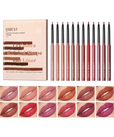 Beauty Searcher 12 Colors Lip Liner Pencil Set High Pigmented Waterproof Natural Velvet Lip Makeup Soft Pencils Long Lasting Matte Smooth Ultra Fine Lip Liners