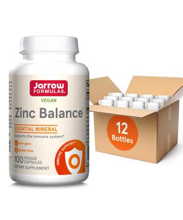 Jarrow Formulas Zinc Balance 15 mg - 100 Servings (Veggie Caps) Includes Copper Essential Mineral for Immune System Support - Immune Support Supp - Gluten Free Zinc Copper Supp - Vegan Pack of 12